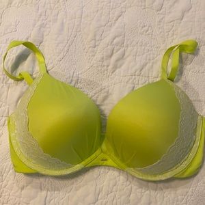 VS chartreuse with lace detail. “Fabulous” plunge